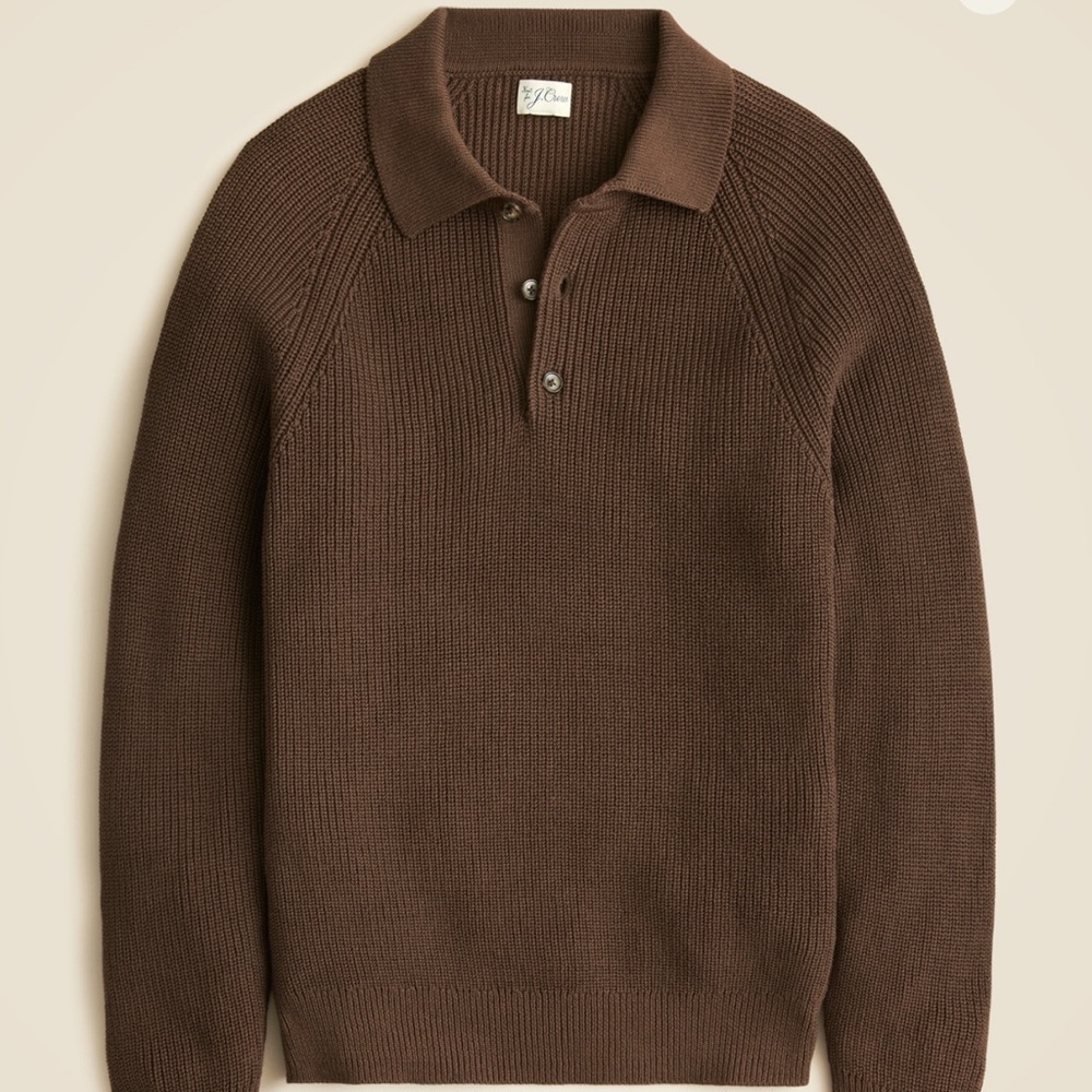 J. Crew Ribbed Heritage Cotton Mahogany Polo Sweater - Large
